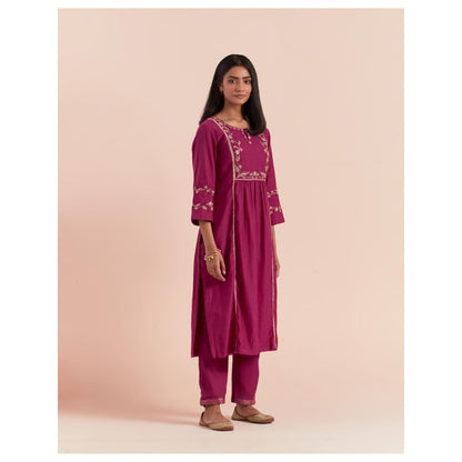 Priya Chaudhary Pink Embroidered Kurta with Pant (Set of 2)