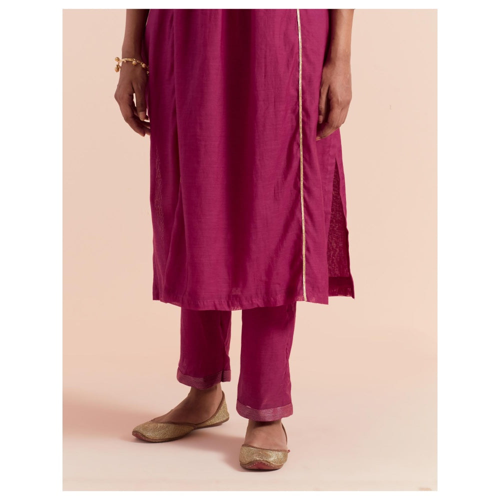 Priya Chaudhary Pink Embroidered Kurta with Pant (Set of 2)