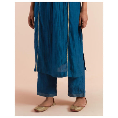 Priya Chaudhary Dark Teal Blue Embroidered Kurta with Pant (Set of 2)