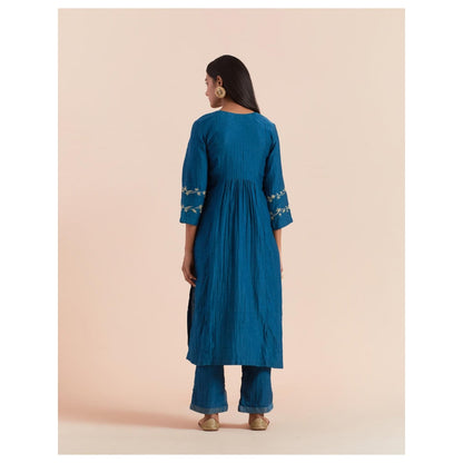 Priya Chaudhary Dark Teal Blue Embroidered Kurta