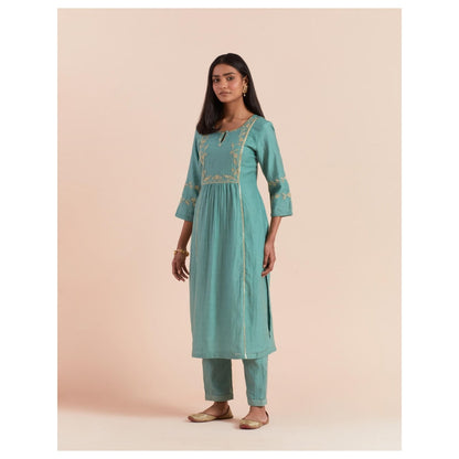 Priya Chaudhary Teal Blue Embroidered Kurta