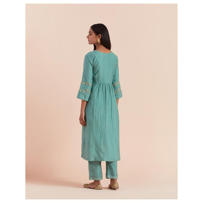 Priya Chaudhary Teal Blue Embroidered Kurta