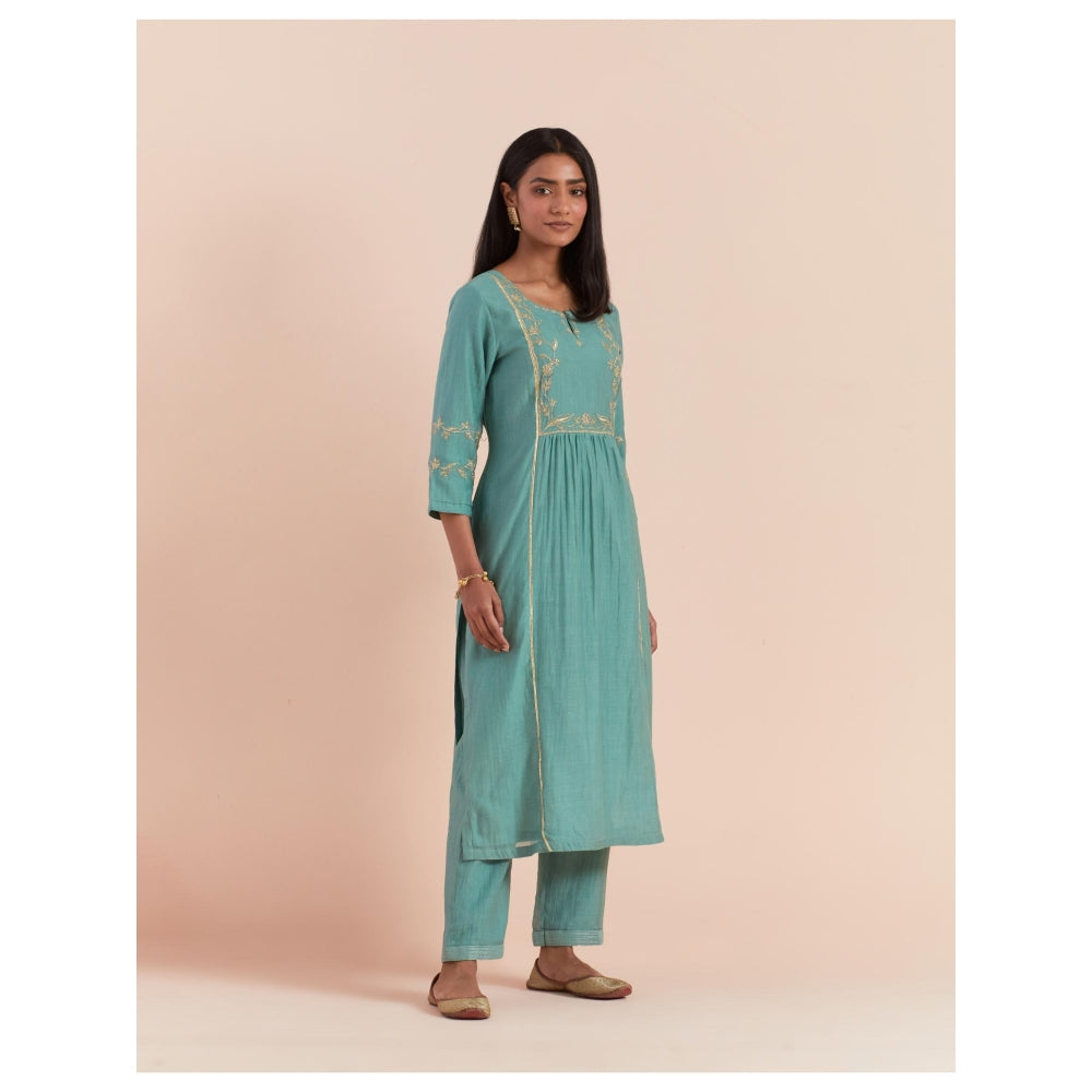 Priya Chaudhary Teal Blue Embroidered Kurta
