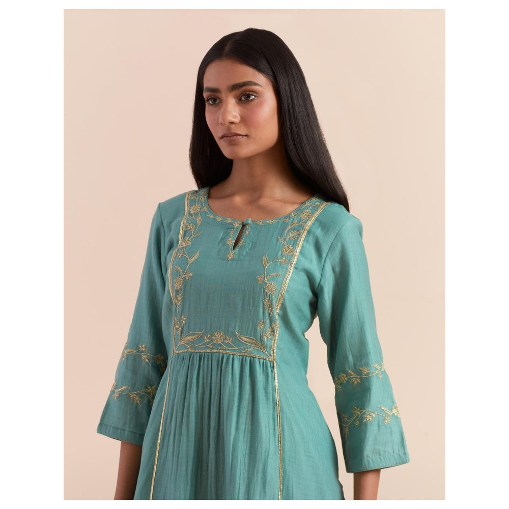 Priya Chaudhary Teal Blue Embroidered Kurta