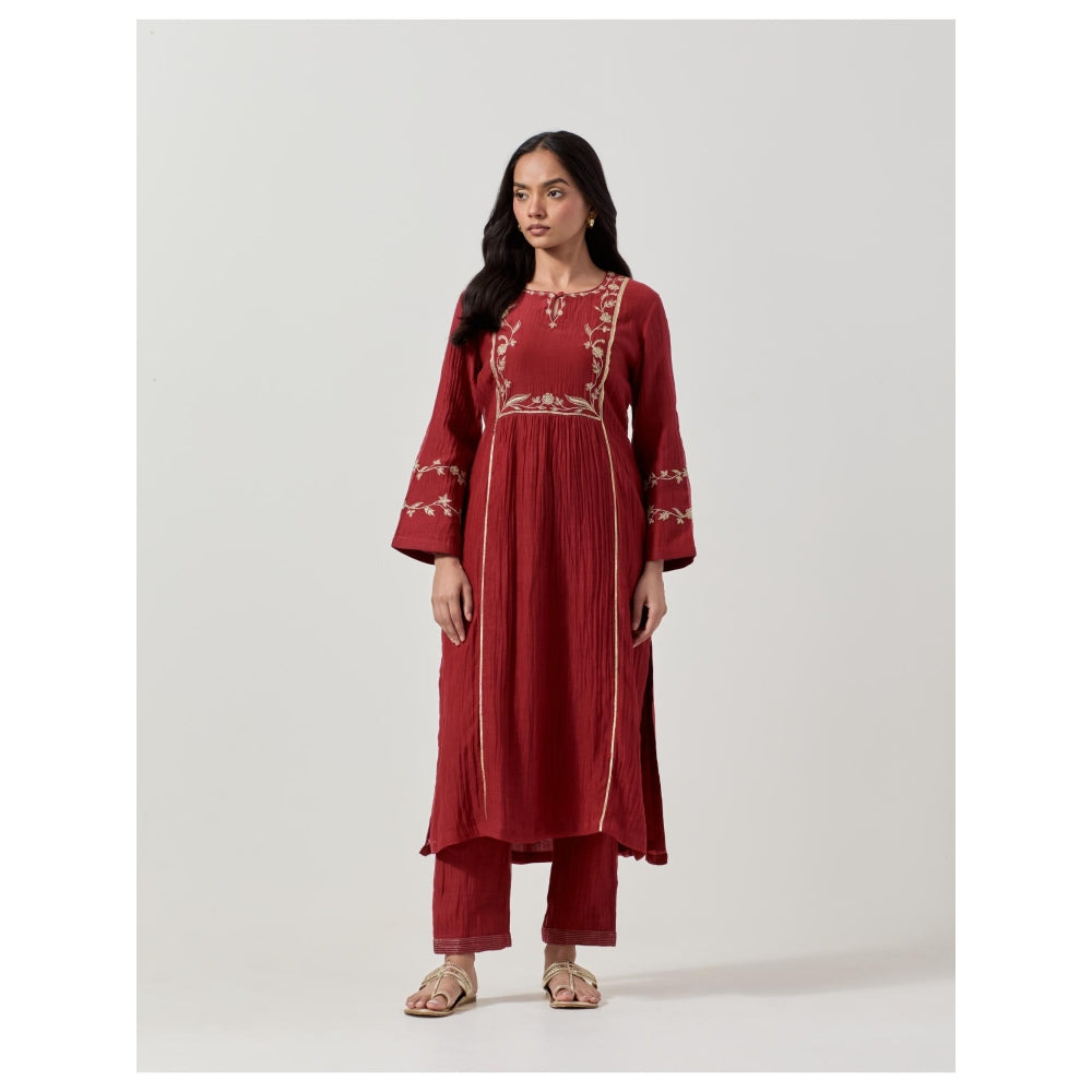 Priya Chaudhary Maroon Embroidered Kurta