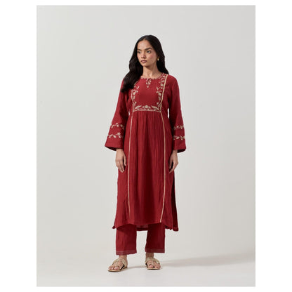 Priya Chaudhary Maroon Embroidered Kurta