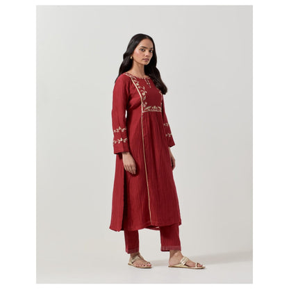 Priya Chaudhary Maroon Embroidered Kurta