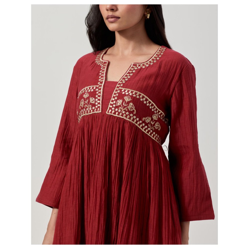 Priya Chaudhary Maroon Embroidered Anarkali Kurta