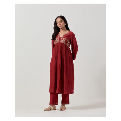 Priya Chaudhary Maroon Embroidered Anarkali Kurta