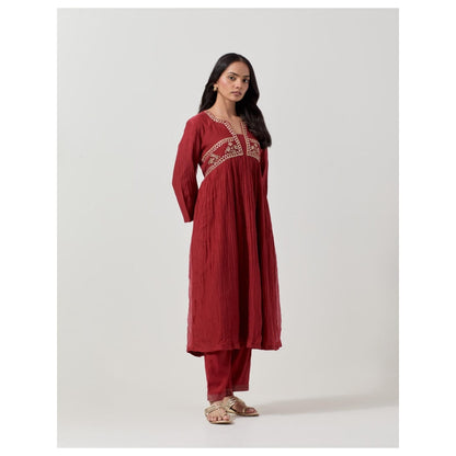 Priya Chaudhary Maroon Embroidered Anarkali Kurta