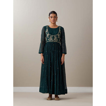 Priya Chaudhary Green Kurtas Green Jacket Kurta with Pant and Dupatta (Set of 4)