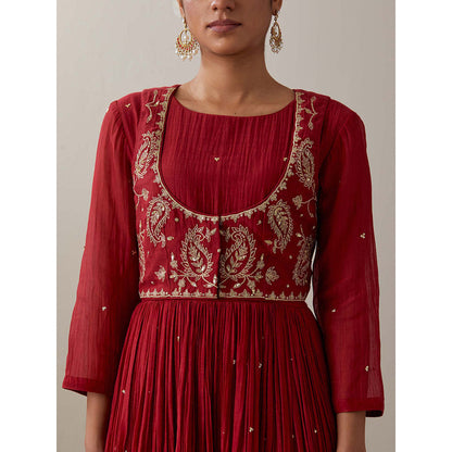 Priya Chaudhary Red Kurtas Red Kurta with Pant and Jacket (Set of 3)