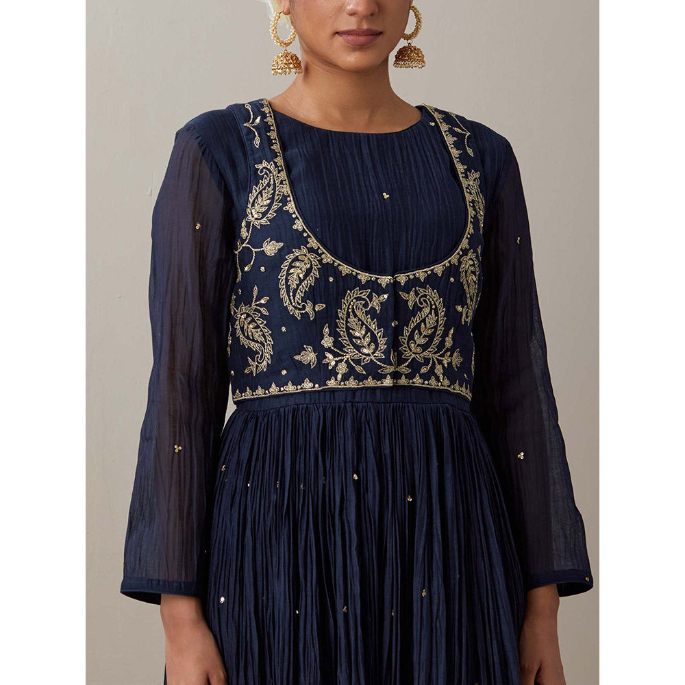 Priya Chaudhary Blue Kurtas Navy Blue Jacket Kurta with Pant and Dupatta (Set of 4)