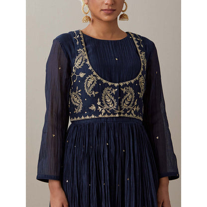 Priya Chaudhary Blue Kurtas Navy Blue Kurta with Pant and Jacket (Set of 3)