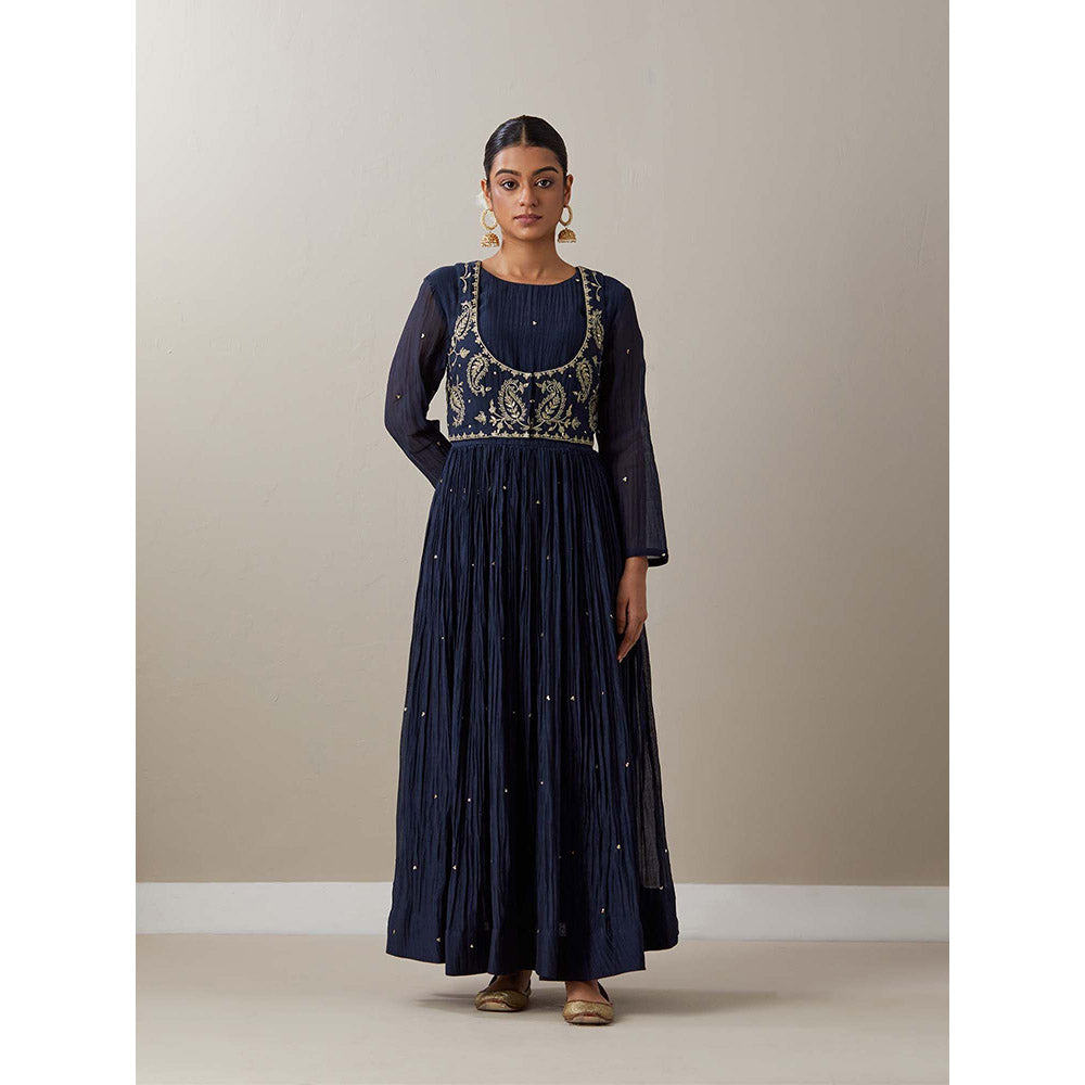 Priya Chaudhary Blue Kurtas Navy Blue Kurta with Jacket (Set of 2)