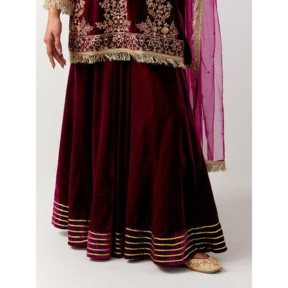 Priya Chaudhary Pink Silk Velvet Kurta With Sharara And Net Dupatta