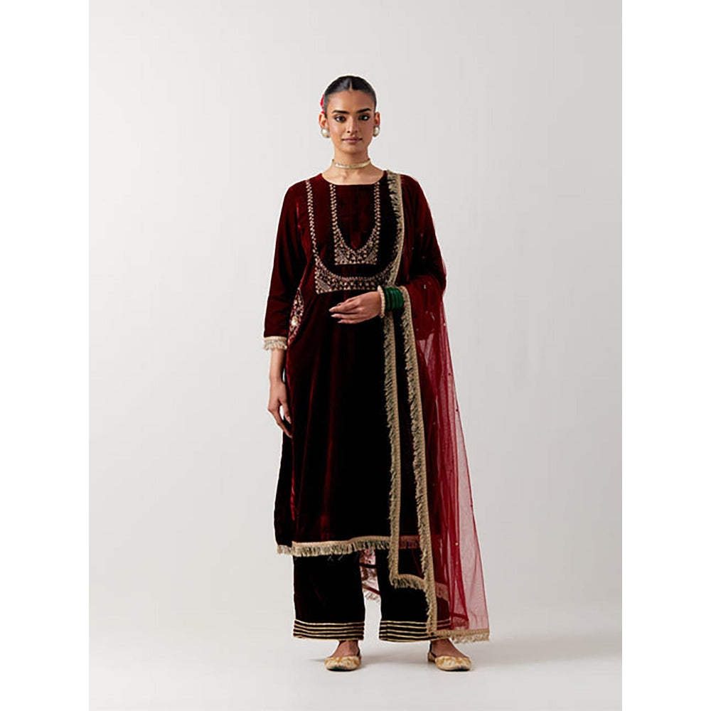 Priya Chaudhary Red Silk Velvet Kurta With Pant