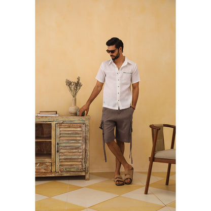 PRIMAL GRAY White Organic Linen Oversize 2 Colour Shirt