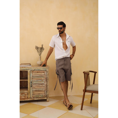 PRIMAL GRAY Taupe Linen Solid Plain Shorts