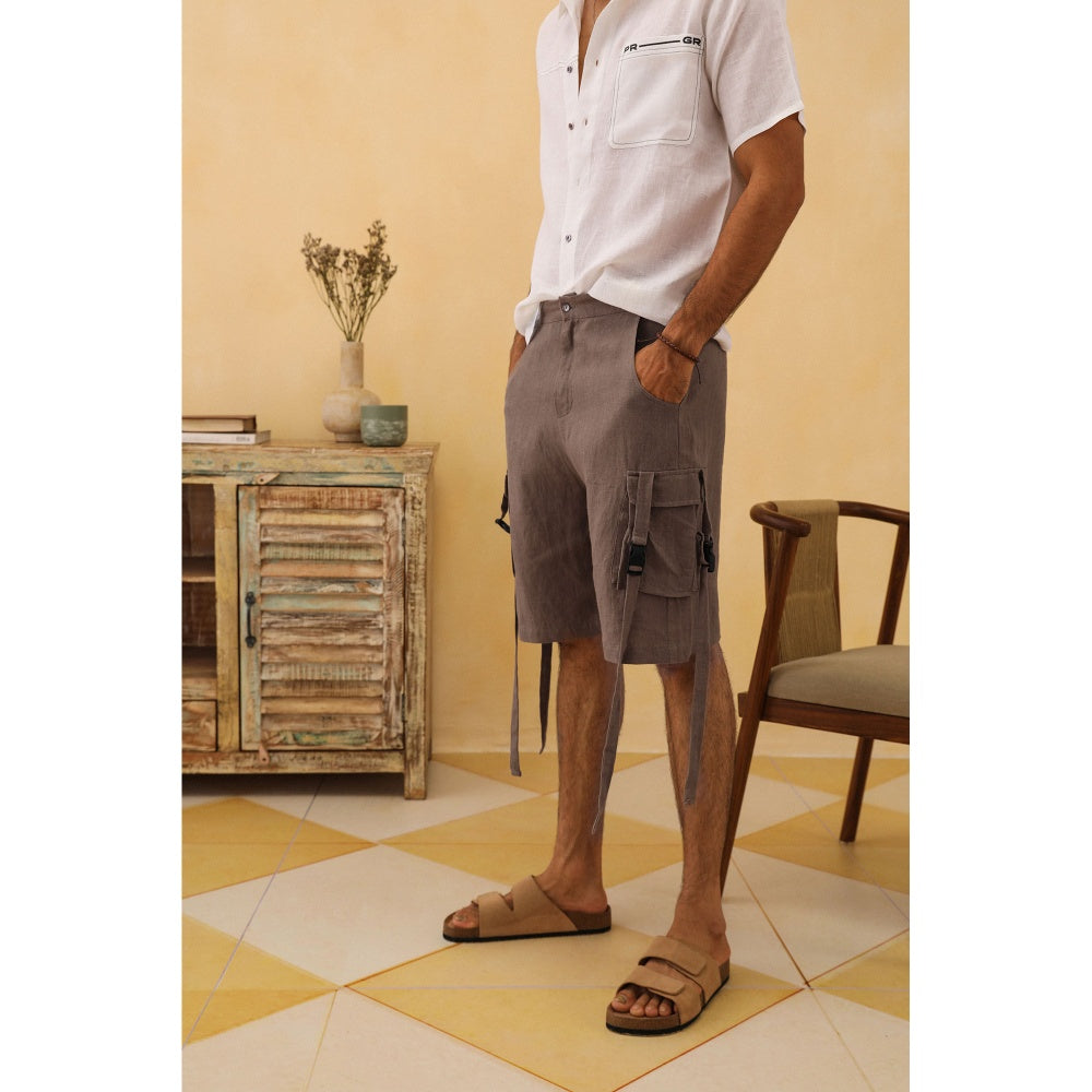PRIMAL GRAY Taupe Linen Solid Plain Shorts