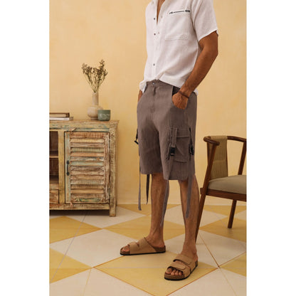 PRIMAL GRAY Taupe Linen Solid Plain Shorts