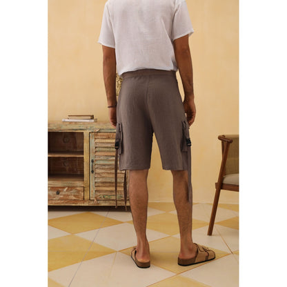 PRIMAL GRAY Taupe Linen Solid Plain Shorts