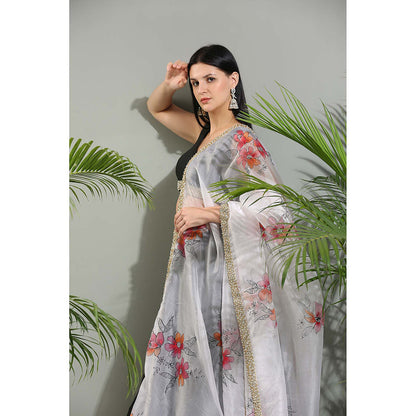 PRITI SAHNI DESIGNS Black Raw Silk Lehenga with Blouse and Dupatta (Set of 3)