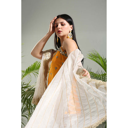 PRITI SAHNI DESIGNS Yellow Sharara with Kurti and Dupatta (Set of 3)