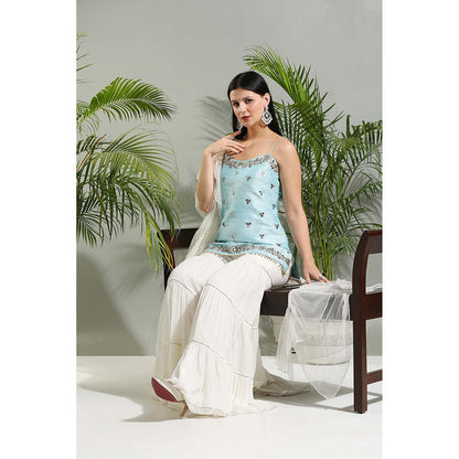 PRITI SAHNI DESIGNS Powder Blue Sharara with Kurti and Dupatta (Set of 3)