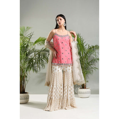 PRITI SAHNI DESIGNS Blush Pink Sharara with Kurti and Dupatta (Set of 3)