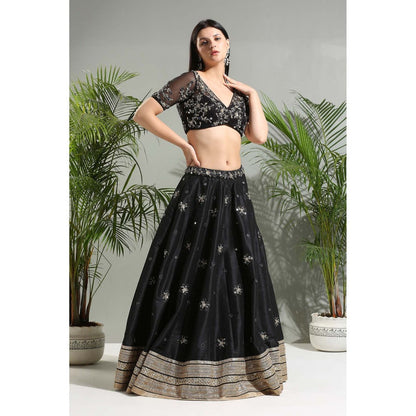 PRITI SAHNI DESIGNS Black Embroidered Lehenga with Blouse and Dupatta (Set of 3)