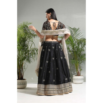 PRITI SAHNI DESIGNS Black Embroidered Lehenga with Blouse and Dupatta (Set of 3)