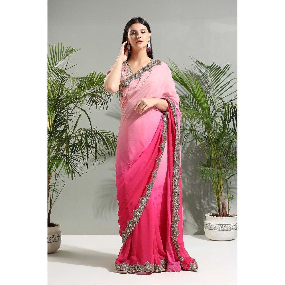 PRITI SAHNI DESIGNS Pink Shaded Saree with Stitched Blouse