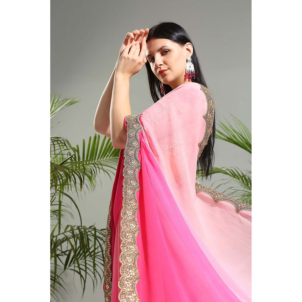 PRITI SAHNI DESIGNS Pink Shaded Saree with Stitched Blouse