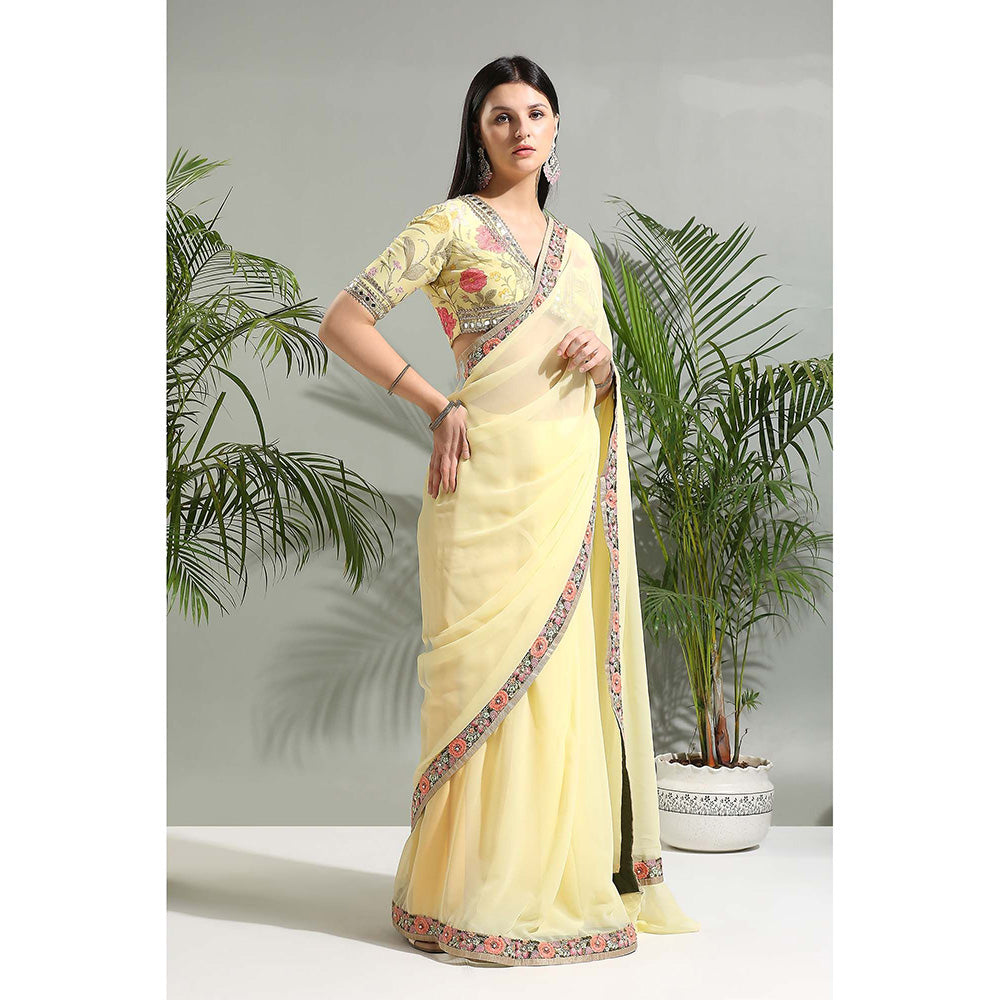 PRITI SAHNI DESIGNS Yellow Saree with Stitched Blouse