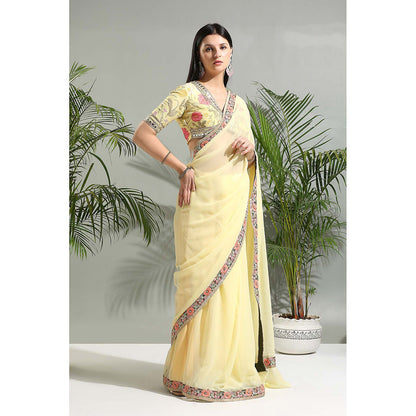 PRITI SAHNI DESIGNS Yellow Saree with Stitched Blouse