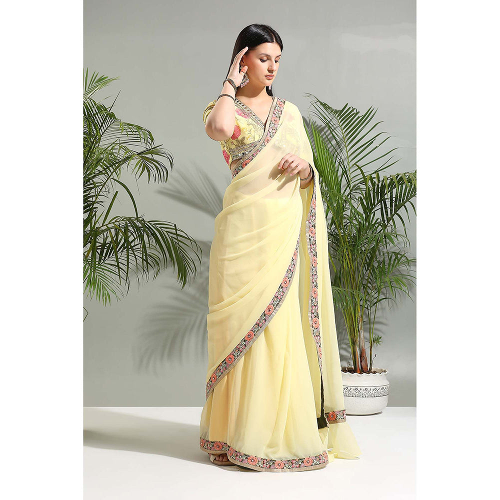 PRITI SAHNI DESIGNS Yellow Saree with Stitched Blouse