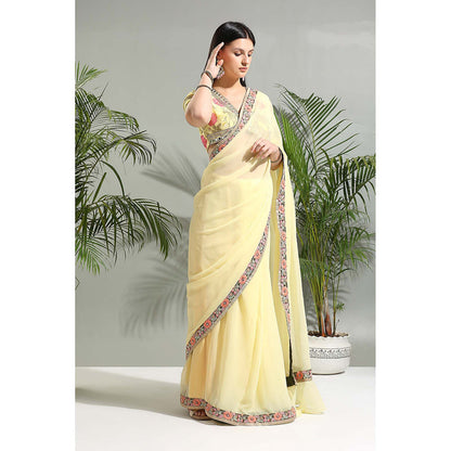 PRITI SAHNI DESIGNS Yellow Saree with Stitched Blouse