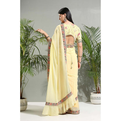 PRITI SAHNI DESIGNS Yellow Saree with Stitched Blouse