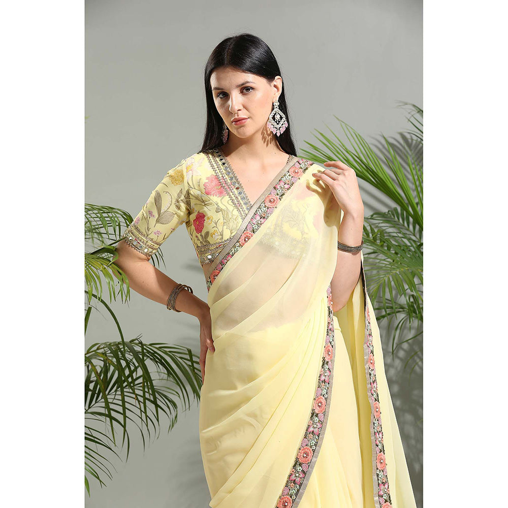 PRITI SAHNI DESIGNS Yellow Saree with Stitched Blouse