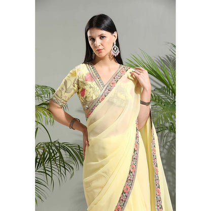PRITI SAHNI DESIGNS Yellow Saree with Stitched Blouse