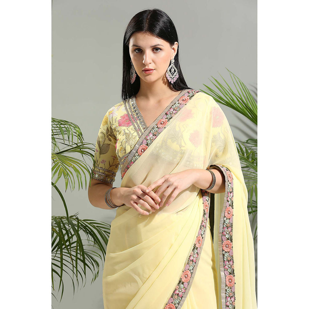 PRITI SAHNI DESIGNS Yellow Saree with Stitched Blouse