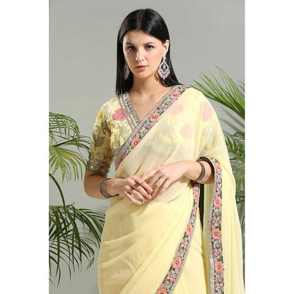 PRITI SAHNI DESIGNS Yellow Saree with Stitched Blouse