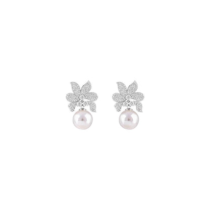 PRIHAN LUXURY Ribbon Shaped Diamond Danglers Earrings with Pearl Drop