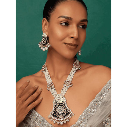 PRIHAN LUXURY Blue & White Meena Jewellery Set