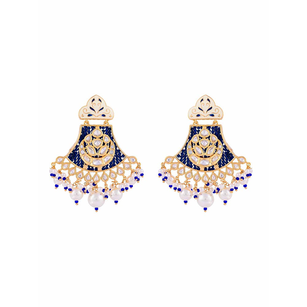 PRIHAN LUXURY Blue & White Meena Jewellery Set
