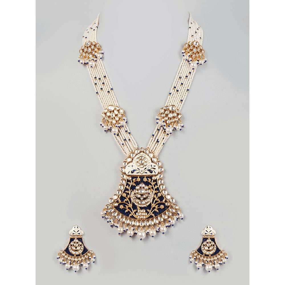 PRIHAN LUXURY Blue & White Meena Jewellery Set