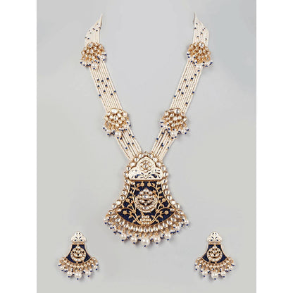 PRIHAN LUXURY Blue & White Meena Jewellery Set