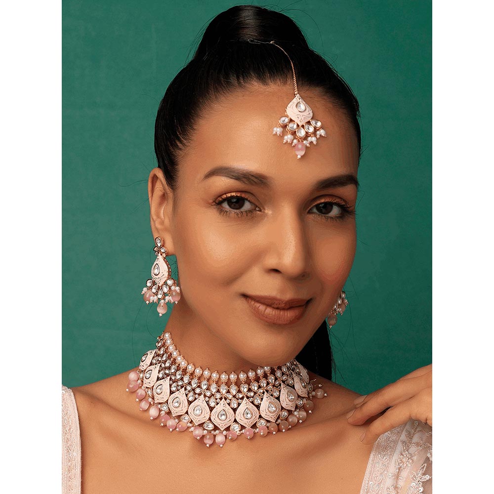 PRIHAN LUXURY Pink Meenakari Jewellery Set