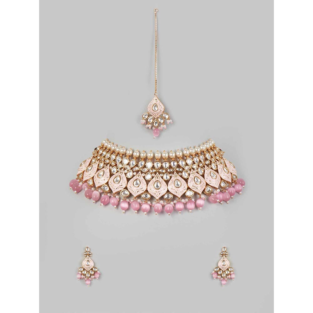 PRIHAN LUXURY Pink Meenakari Jewellery Set